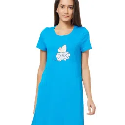 Soie Blue Cotton Printed Sleep T-Shirt-image-40