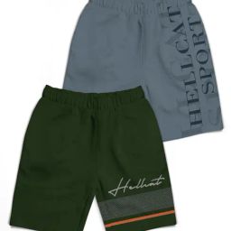 HELLCAT Kids Grey & Green Printed Shorts (Pack Of 2)-6