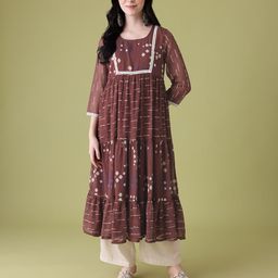 Anouk Ethnic Motifs Print Lace Insert Tiered A-Line Kurta image 2