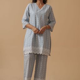 House of Pataudi Embroidered V-Neck Pure Cotton Tunic With Palazzo-picture-29