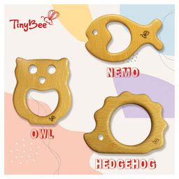 TinyBee Owl Hedgehog & Nemo Fish Wooden Teethers Pack of 3 - Brown-19