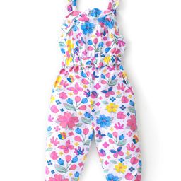 Babyhug 100% Cotton Knit Singlet Jumpsuit with Floral Print - White-image-44