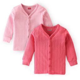 Babyhug Full Sleeves Solid Color Thermal Vests Pack of 2 - Pink & Coral-image-40
