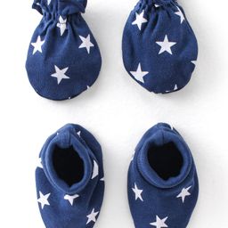 Babyhug 100% Cotton Knit Mittens & Booties Star Print - Blue-picture-12