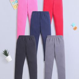 Nino Bambino 100% Cotton Pack Of 5  Solid Leggings - Multi Colour-image-70
