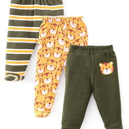 Babyhug Cotton Interlock Knit Bootie Legging Stripes & Tiger Print Pack of 3 - Multicolor-image-72