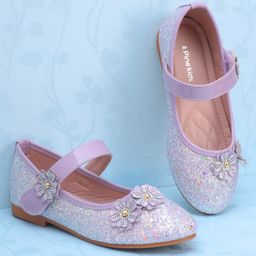 Pine Kids Velcro Closure Ballerina With Floral Applique - Purple-image-31