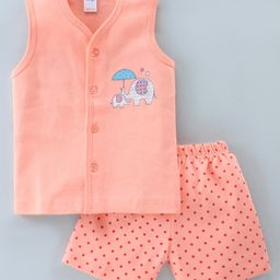Tango Interlock Sleeveless Night Suit Elephant Print - Peach-image-1