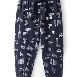 Babyhug Cotton Knit Full Length Lounge Pant Vehicle Print - Navy Blue-picture-9