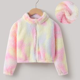 Kookie Kids Full Sleeves High Neck  Front Open Winter Jacket with Tie & Dye Design - Muticolour-image-97
