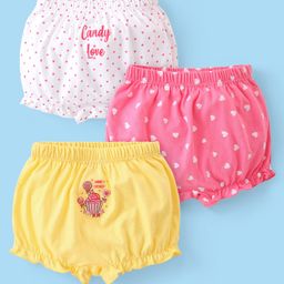 Babyhug 100% Cotton Knit Bloomers with Hearts & Polka Dots Print Pack of 3 - Multicolor-image-63