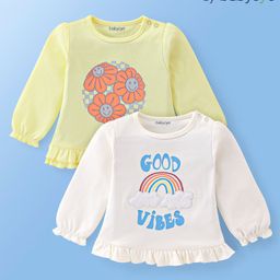Babyoye Full Sleeves  Top with Flower & Text Print - Pink & Yellow-image-95