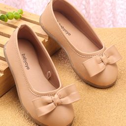 Babyoye Slip On Ballerinas with Bow Applique - Tan-image-58