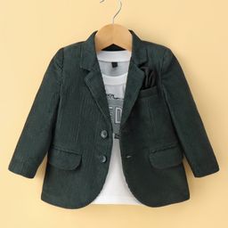 Robo Fry Cotton KnitText Printed T-Shirt & Full Sleeves Blazer - Dark Green-image-133