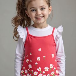 Babyhug Cotton Knit Full Sleeves Floral Printed Top with T-Shirt Frill Detailing - Red-image-78