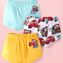 Babyhug Disney Interlock Knit Briefs with Car Graphics Pack of 3 - Yellow White & Light Blue-image-77