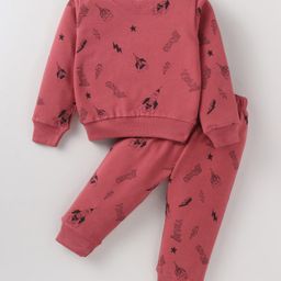Evimo Single Jersey Knit Full Sleeves Night Suit with Airplane Print - Rust-image-86