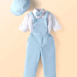 Babyhug Woven Full Sleeves Party Wear Shirt With Dungaree Suspendors & Cap -Light Blue-picture-41