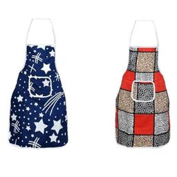 AAZEEM Cotton Abstract Kitchen Apron with Waterproof Back & Front Pocket Pack of 2 - Navy Blue & Red-15