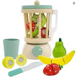 YAMAMA Wooden Toys For Kids My Little Juicer Toys Childrens Wooden Felt Cut Fruit Role Play Juicing Juicer Toys Educational Kids Development Toys Kitchen Pretend Play Set Kids ToysMulticolor-0