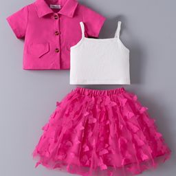 Mark & Mia Half Sleeves Jacket with Inner Top & Skirt Set with Butterfly Applique - Fuchsia-image-53