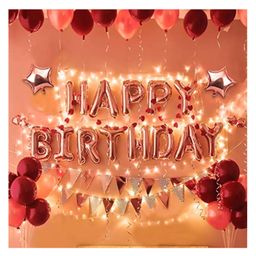 Bubble Trouble Rose Gold Birthday Decorations Items 58 Pcs ComboFoil Happy Birthday Banner (cardstock) | Happy Birthday Led Lights | Star Shape Foil Balloons | Rose Gold Metallic Balloons-4