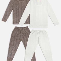 Trampoline Pack Of 2 Full Sleeves Striped Thermal Sets - Brown & White-image-35