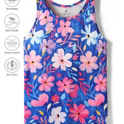 Pine Active Knit Sleeveless Tank T-Shirt With Floral Print - Blue-image-96