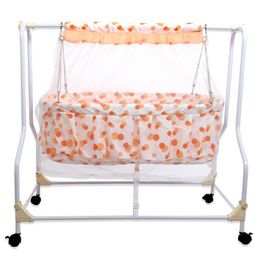 Infanto Cocoon Baby Cradle | Palna | Jhula - Mosquito Protection Net, Sturdy Metal Frame,360 Lockable Wheels, Swing Lock, Soft Fabric | 0 to 12 Months CC37-STD-ORANGE-5