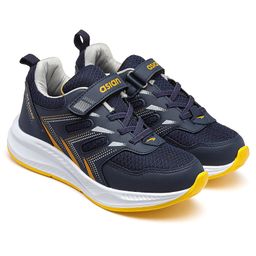 Asian Mesh Detailed Brand Name Designed Sneakers - Navy Blue & Mustard-image-26