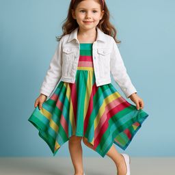 Babyhug Rayon Woven Full Sleeves Shrug With Handkerchief Hem Striped Frock - Multicolour-image-32