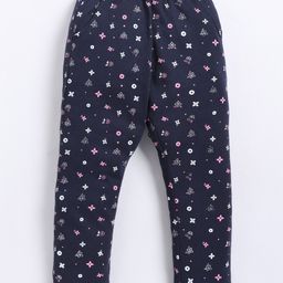 Parrot Crow Cotton Knit Floral Printed Pajama - Navy Blue-image-70