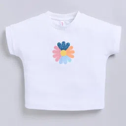 giniekids Knit Half Sleeves Sequins Embellished Floral Designed Top - White-picture-25