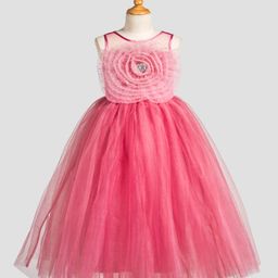 Toy Balloon Kids Net Woven Sleeveless Floral Applique Detailed Beads Embellished Gown - Rose Pink-picture-38