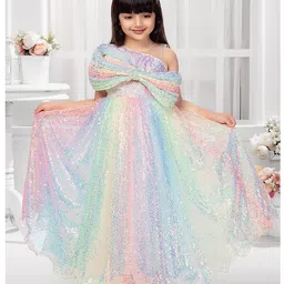 Tiny Kingdom Net Woven Sleeveless Sequin Embellished & Bow Applique Detailed Ombre Gown - Multi Colour-picture-24