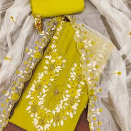 SAINOOR Embroidered Pure Silk Semi-Stitched Dress Material-image-83