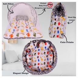 Babytoons Baby Sleeping Essential Reversible Nest | Mattress with Net | Carry Bag (Grey, 0-12 Months) image 2