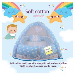 Kwitchy Baby Bedding Combo Luxury Mattress with Net & Sleeping Bag Cum Wrap Swaddle  -Blue image 3