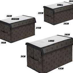 Kuber Industries Drawer Storage Box  Clothes Drawer Organizer with Handle  Transparent Lid with Velcro  Wardrobe Organizer for Books  Golden-Dot Dhakkan Storage Box  S  M  L  Pack of 3  Black image 3