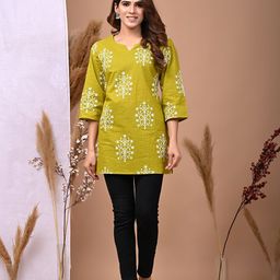 Rimeline Ethnic Motifs Printed V-Neck Pure Cotton Kurti-picture-26