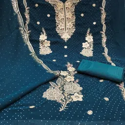 KALINI Women Teal Blue Georgette Embroidery Unstitched Dress Material-picture-30