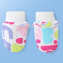 Babyoye Interlock Knit Cap Mitten & Booties with Floral Print Bright White - Diameter 10 cm image 5