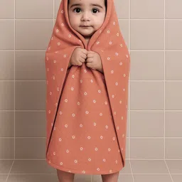 Nuego Infants Orange Colored & White Printed Organic Cotton 150 GSM Bath Towel-picture-25