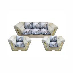 MONKDECOR Grey & Navy Blue Printed Velvet 5 Piece Sofa Cover-image-24