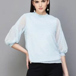 Code by Lifestyle Blue Self Pattern Top-image-34