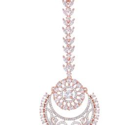 Saraf Rs Jewellery Rose Gold Plated Ad Studded Half Moon Shaped Handcrafted Maang Tika-image-77
