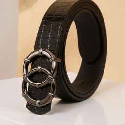 Teakwood Leathers Black Croco Textured Leather Casual Belt for Women-image-56