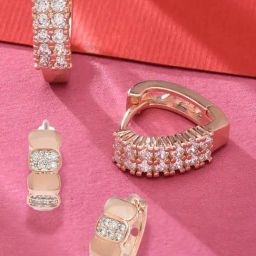 Zaveri Pearls Set of 2 Rose Gold Contemporary Hoop Earrings - ZPFK12797-image-70