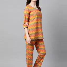 Meeranshi Mustard Printed Tunic Pyjama Set image 3