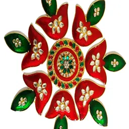Kala Samarpan Red & Green Embellished Rangoli Centerpiece-38